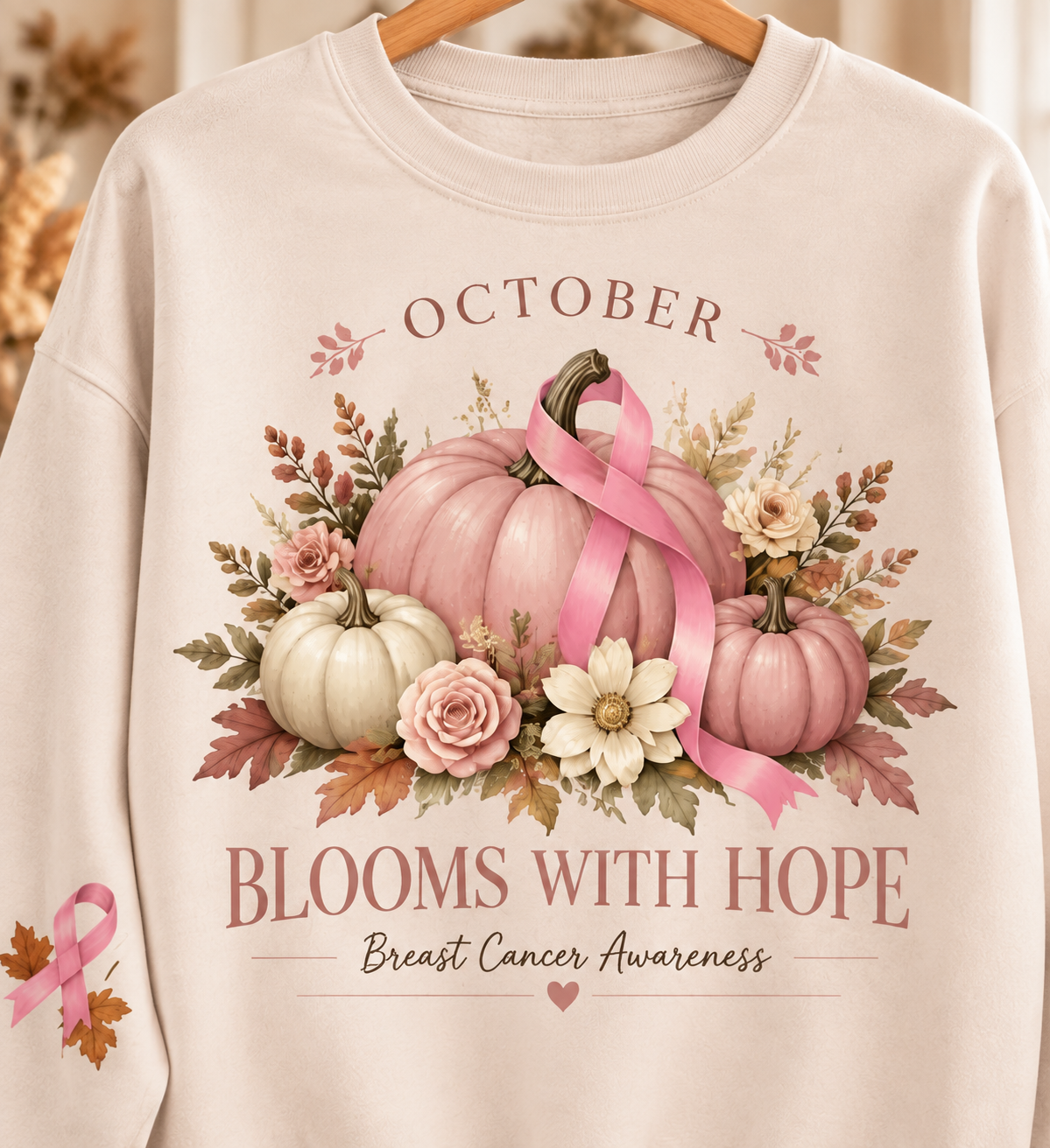 October Blooms With Hope Breast Cancer Awareness Pumpkin Sweatshirt – view 3