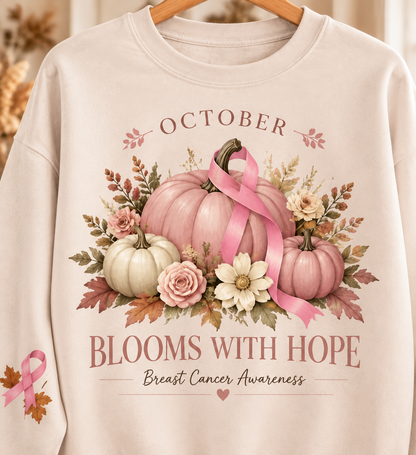 October Blooms With Hope Breast Cancer Awareness Pumpkin Sweatshirt – view 3