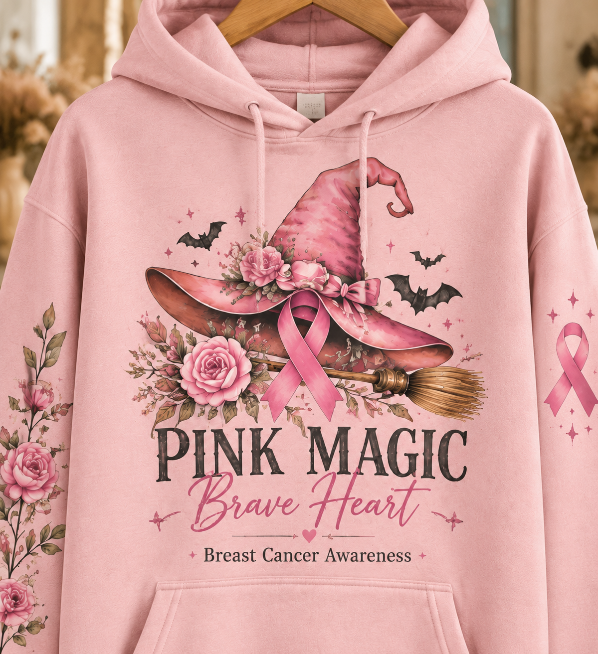 Pink Magic Brave Heart Halloween Breast Cancer Awareness Hoodie