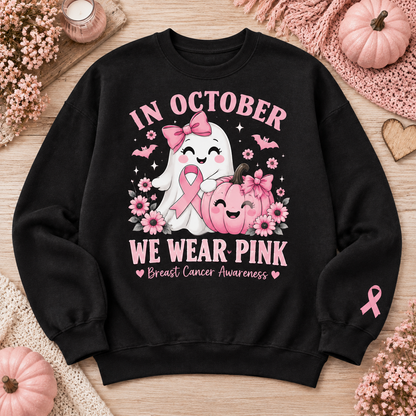 In October We Wear Pink Ghost Pumpkin Breast Cancer Awareness Sweatshirt