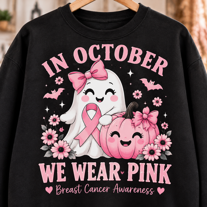 In October We Wear Pink Ghost Pumpkin Breast Cancer Awareness Sweatshirt