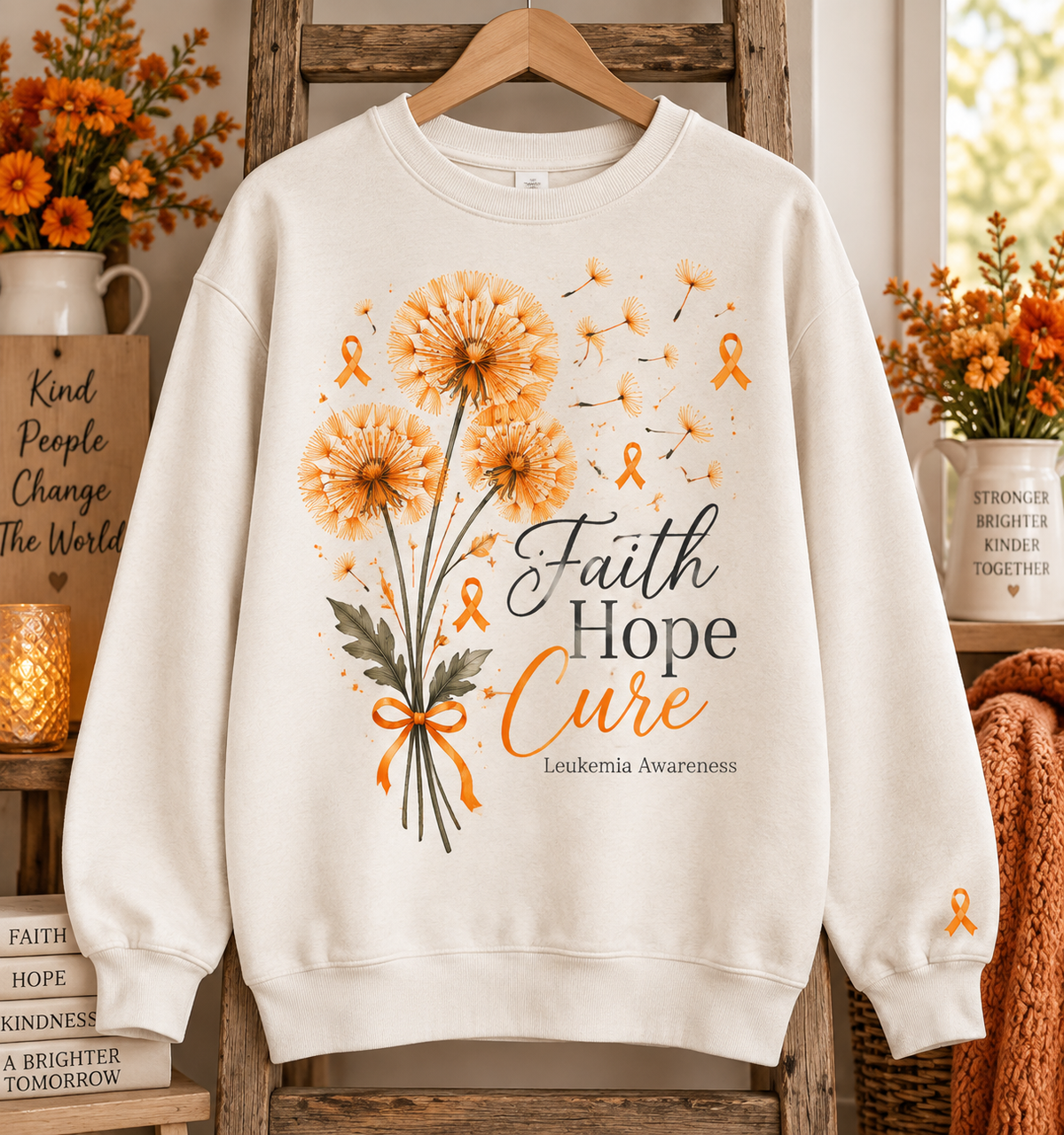 Faith Hope Cure Dandelion Leukemia Awareness Sweatshirt