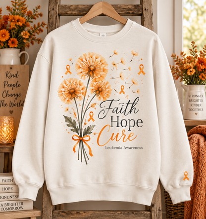 Faith Hope Cure Dandelion Leukemia Awareness Sweatshirt