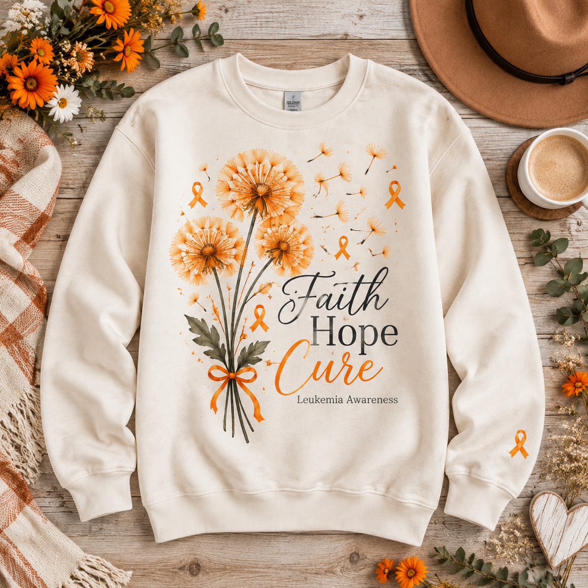 Faith Hope Cure Dandelion Leukemia Awareness Sweatshirt