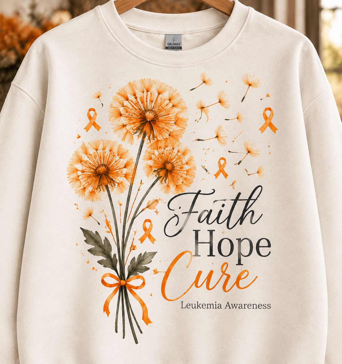 Faith Hope Cure Dandelion Leukemia Awareness Sweatshirt