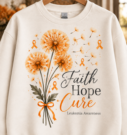Faith Hope Cure Dandelion Leukemia Awareness Sweatshirt