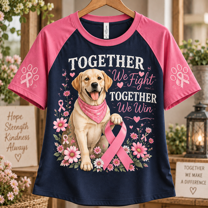 Together We Fight Together We Win Dog Breast Cancer Awareness Raglan T-Shirt