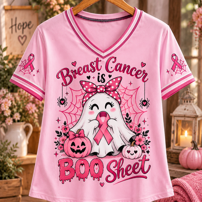 Breast Cancer Is Boo Sheet Ghost Halloween Breast Cancer Awareness V-Neck T-Shirt