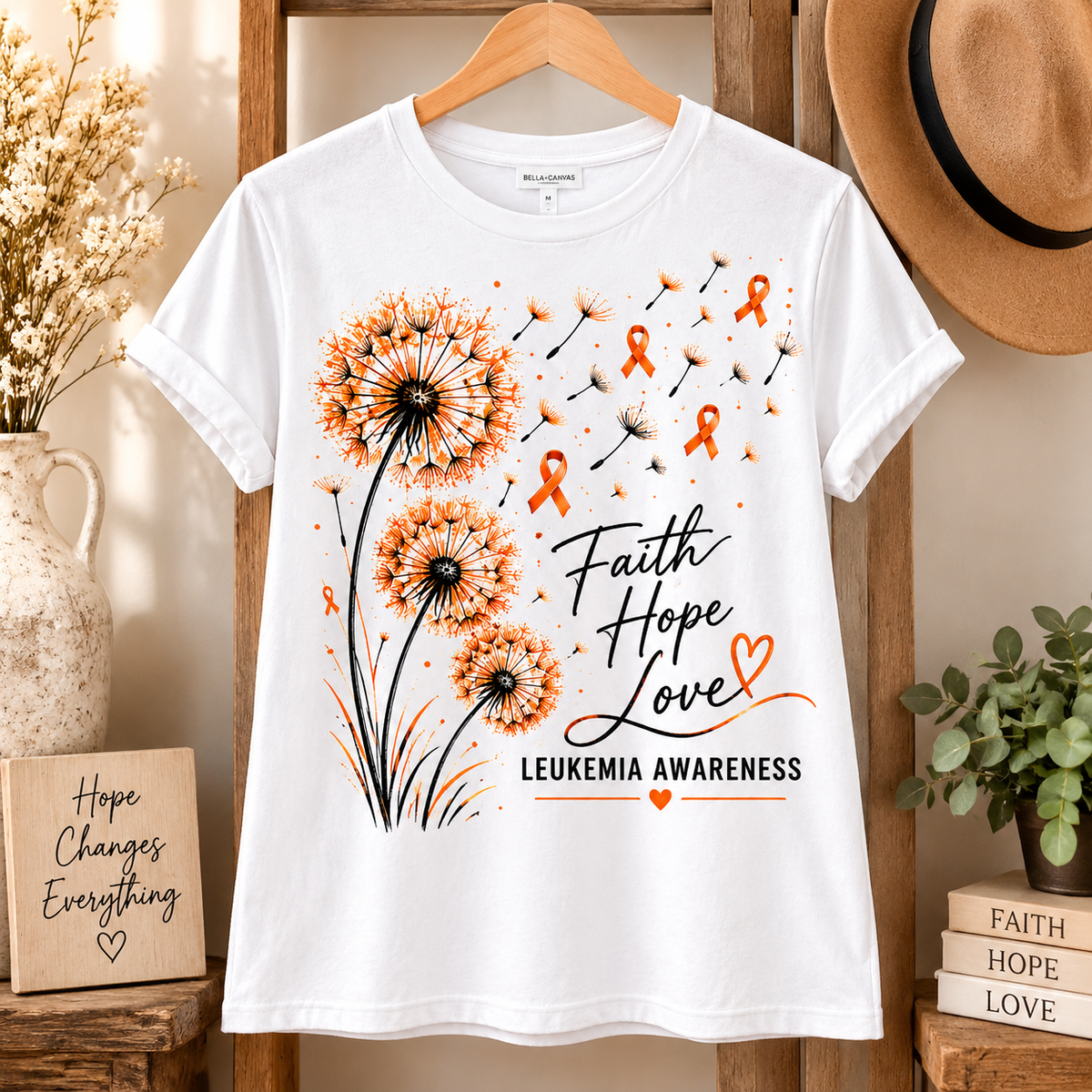 Faith Hope Love Dandelion Leukemia Awareness T-Shirt