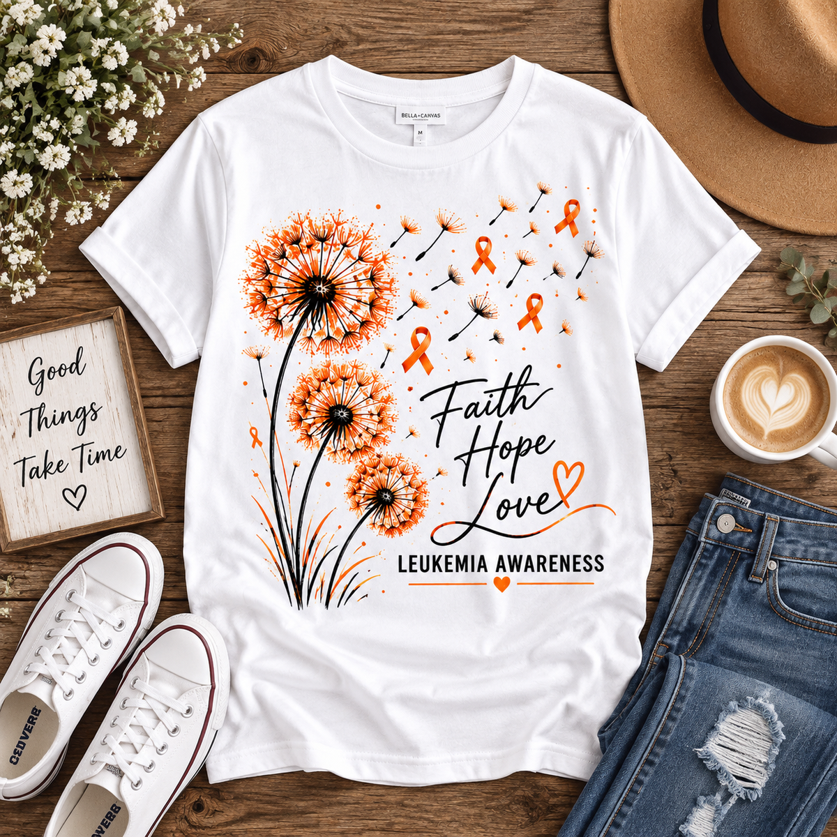 Faith Hope Love Dandelion Leukemia Awareness T-Shirt