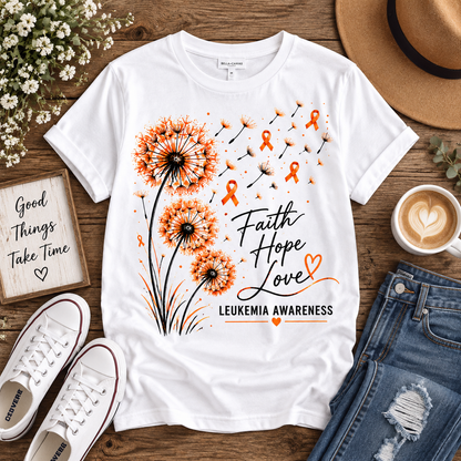 Faith Hope Love Dandelion Leukemia Awareness T-Shirt