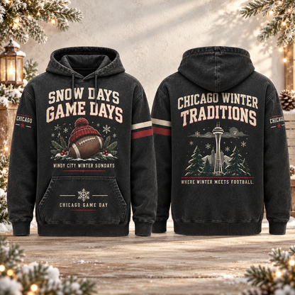 Snow Days Game Days Football Winter Hoodie – Style 05: Chicago – Windy City Snow Days