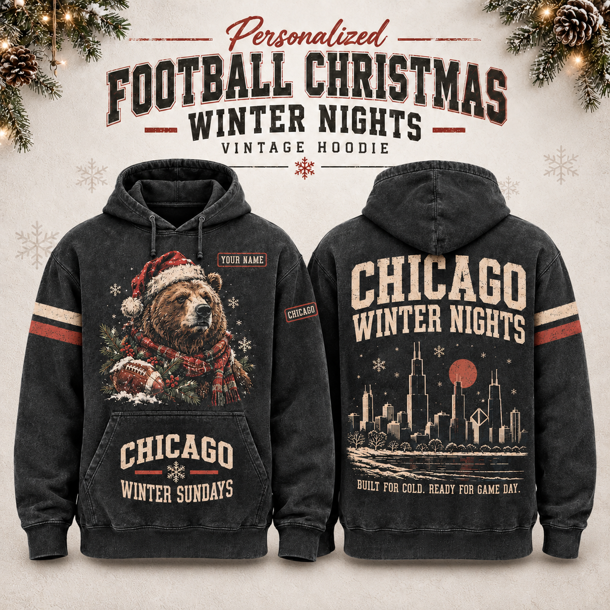 Personalized Football Christmas Winter Nights Vintage Hoodie