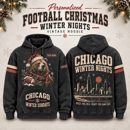 Personalized Football Christmas Winter Nights Vintage Hoodie