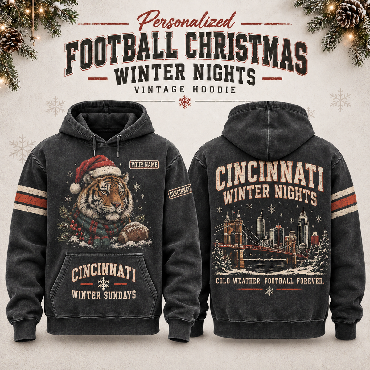 Personalized Football Christmas Winter Nights Vintage Hoodie