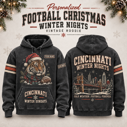 Personalized Football Christmas Winter Nights Vintage Hoodie