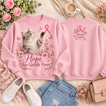 Paws of Hope Stronger Together Cat Breast Cancer Awareness Sweatshirt