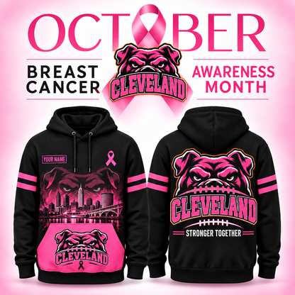 Personalized Football Team Spirit Breast Cancer Awareness Stronger Together Hoodie