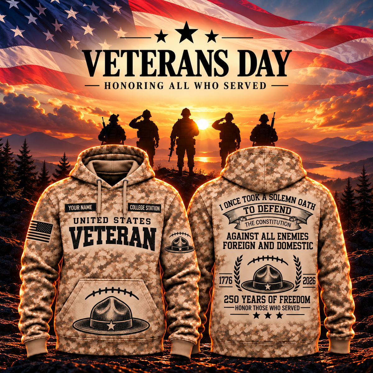 College Station College Football Veteran Apparel – Camo Veteran – Ranger Hat