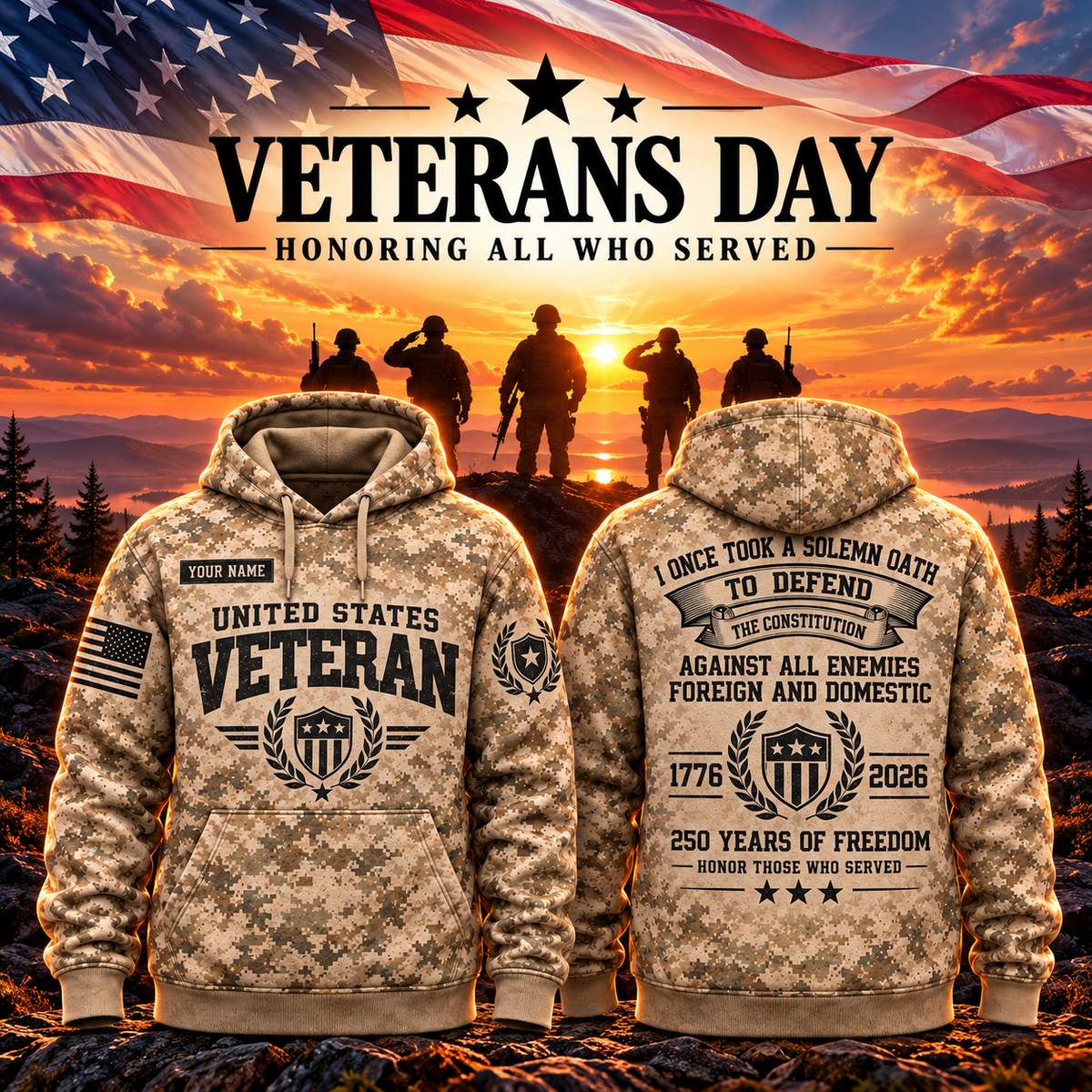 Patriot Oath Veteran Camo Hoodie – Style 01: Constitution Oath