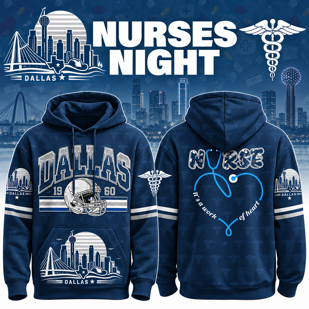 Nurses Night Football Team Spirit It’s a Work of Heart Hoodie