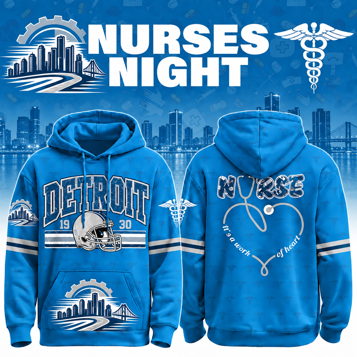 Nurses Night Football Team Spirit It’s a Work of Heart Hoodie