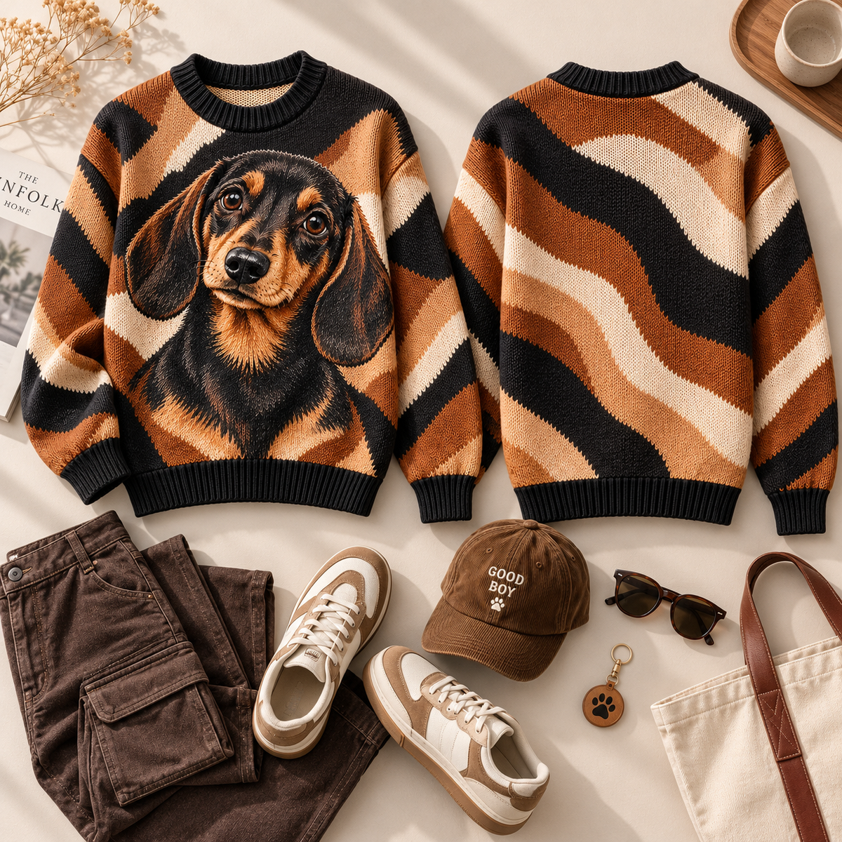 Dog Lover Wavy Striped Sweater