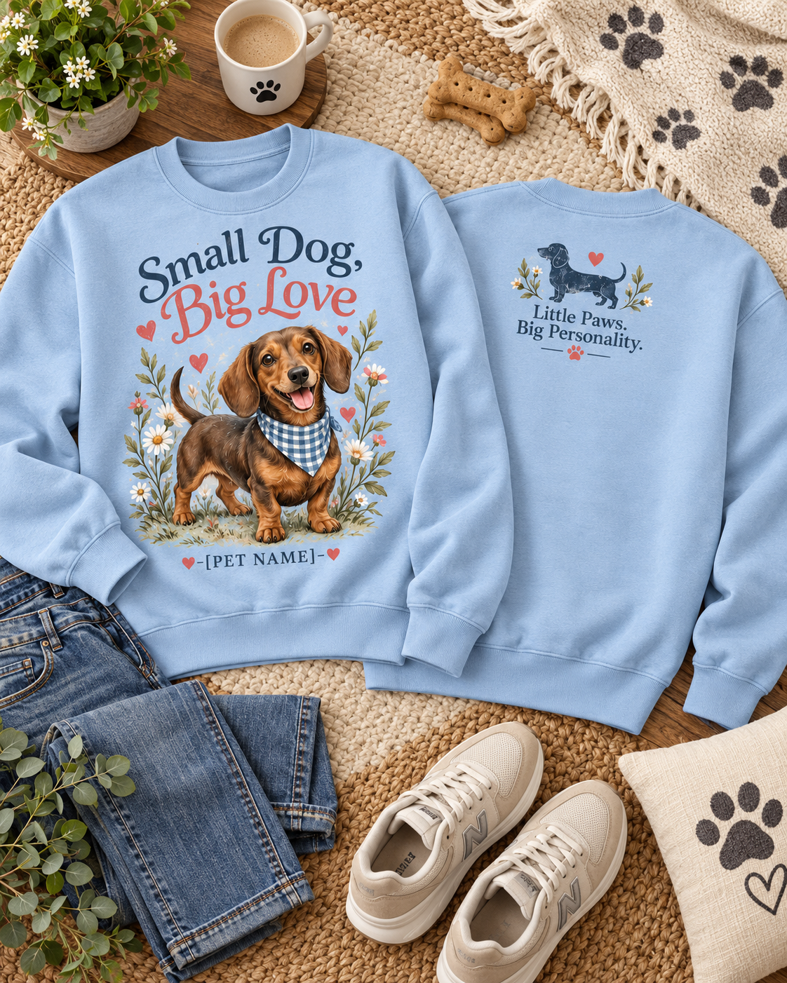 Personalized Small Dog Big Love Custom Pet Name Dog Lover Sweatshirt