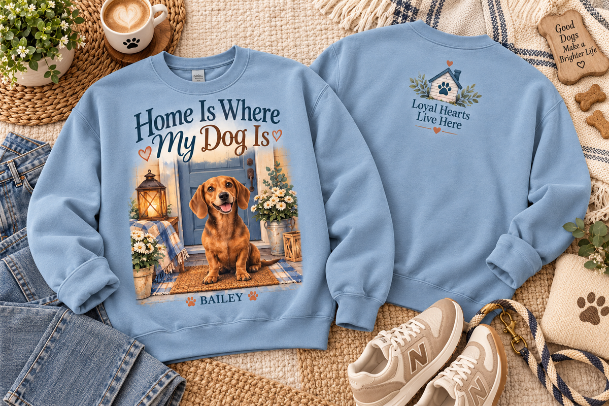 Personalized Home Is Where My Dog Is Custom Pet Name Dog Lover Sweatshirt