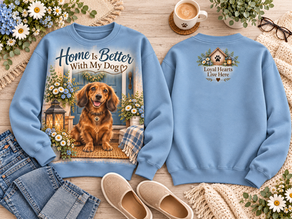Home Is Better With My Dog Floral Dog Lover Cozy Home Sweatshirt