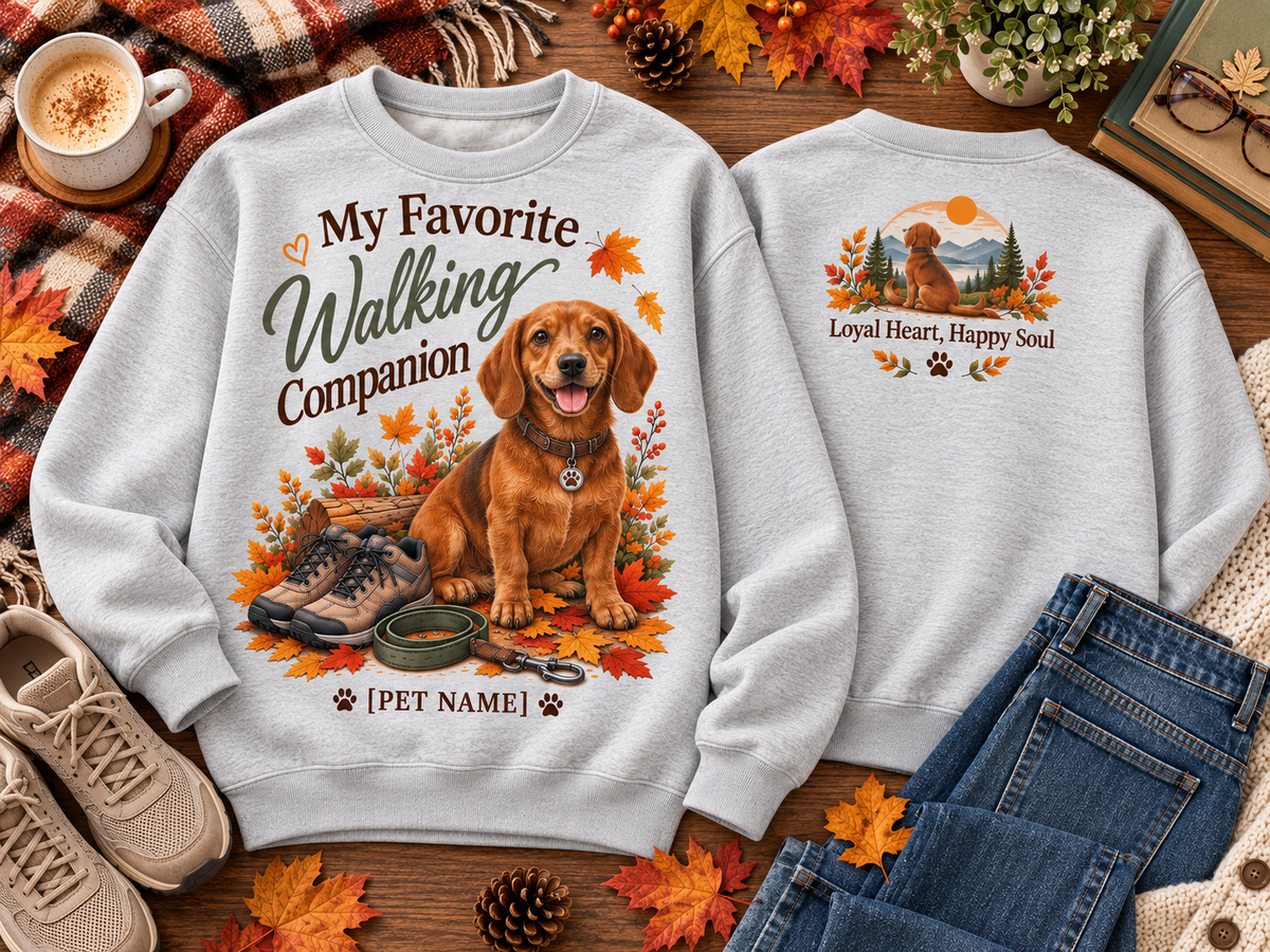 Personalized My Favorite Walking Companion Fall Dog Lover Sweatshirt