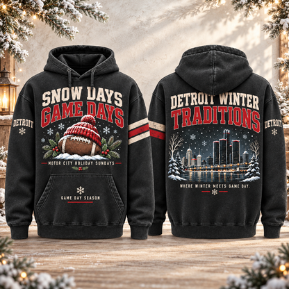 Snow Days Game Days Football Winter Hoodie – Style 06: Detroit – Motor City Winter Sundays