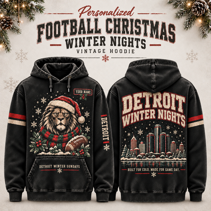 Personalized Football Christmas Winter Nights Vintage Hoodie