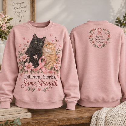 Different Stories Same Strength Cat Pink Ribbon Sweatshirt