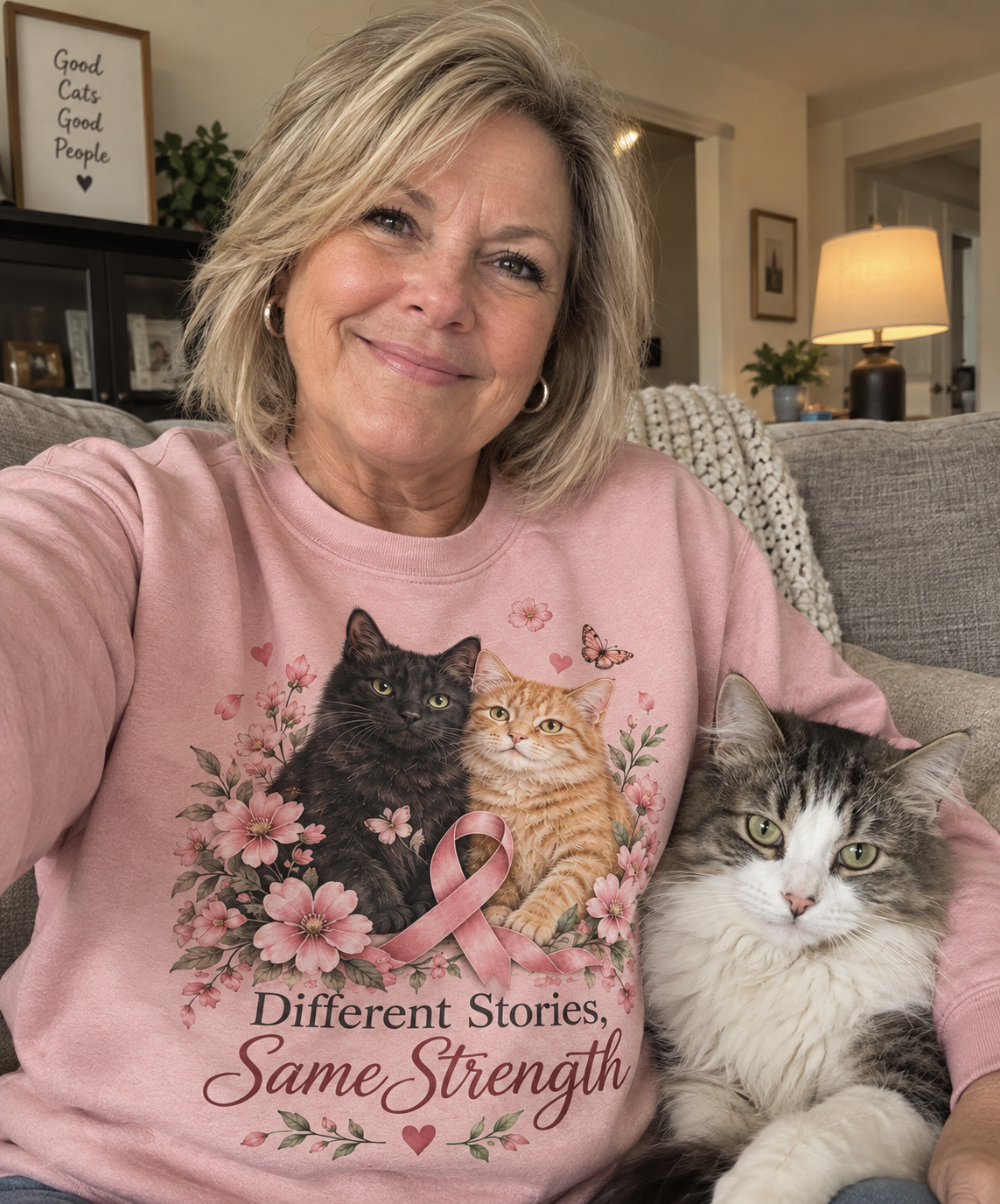 Different Stories Same Strength Cat Pink Ribbon Sweatshirt