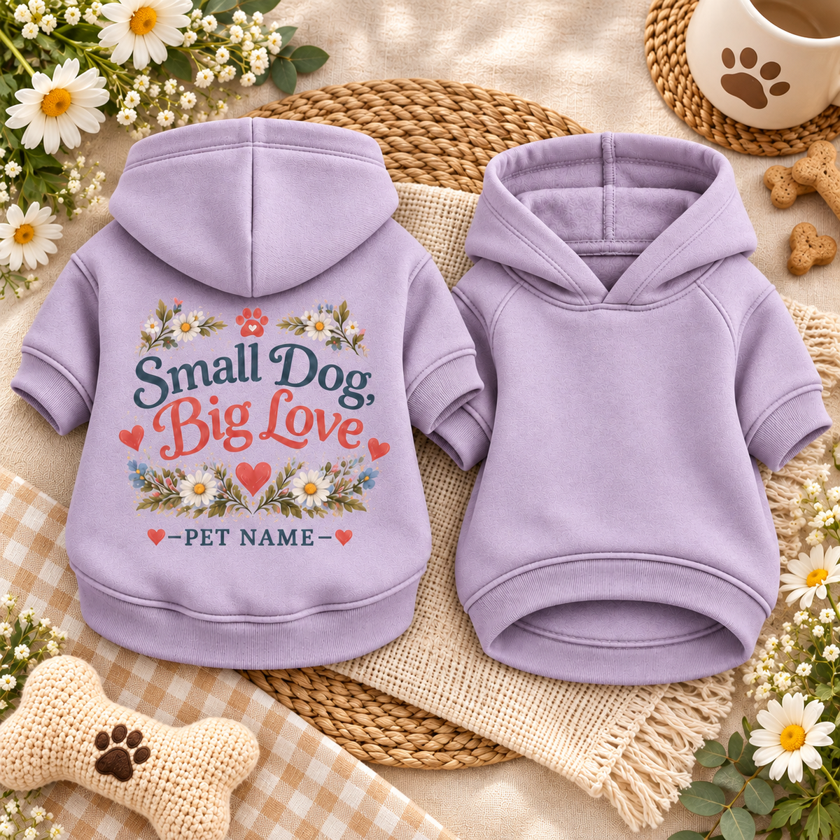 Personalized Small Dog Big Love Floral Pet Hoodie – Dusty Lavender