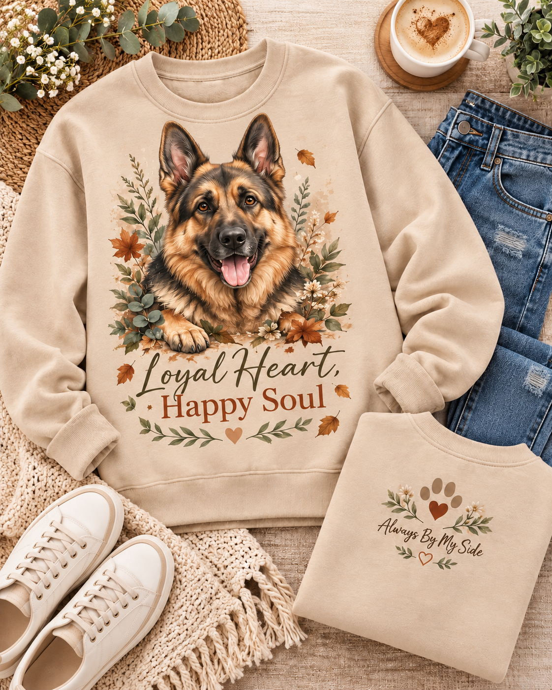 Loyal Heart Happy Soul Floral Dog Lover Sweatshirt – German Shepherd