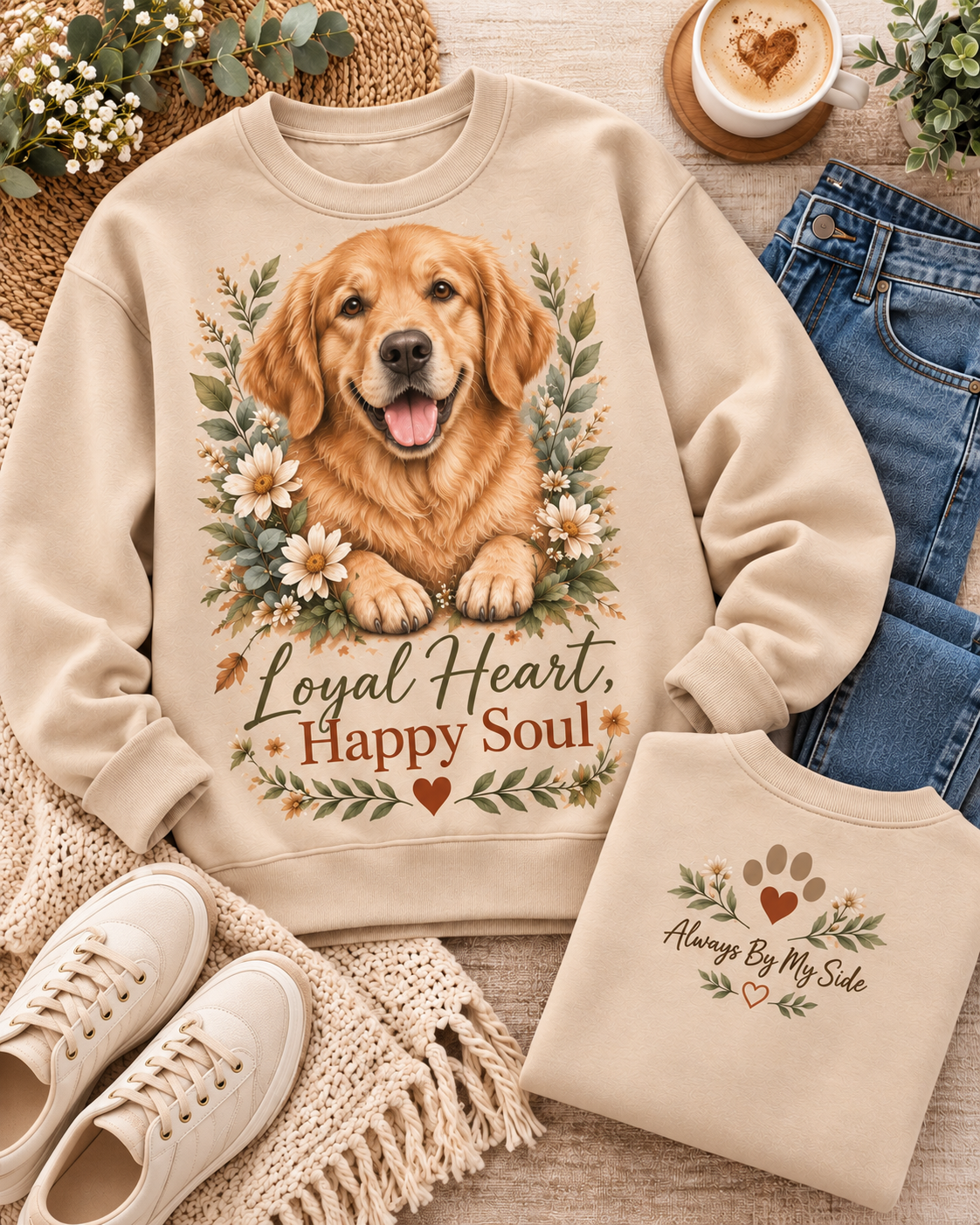Loyal Heart Happy Soul Floral Dog Lover Sweatshirt – Golden Retriever