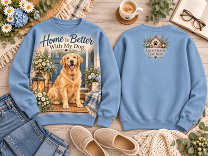 Home Is Better With My Dog Floral Dog Lover Cozy Home Sweatshirt