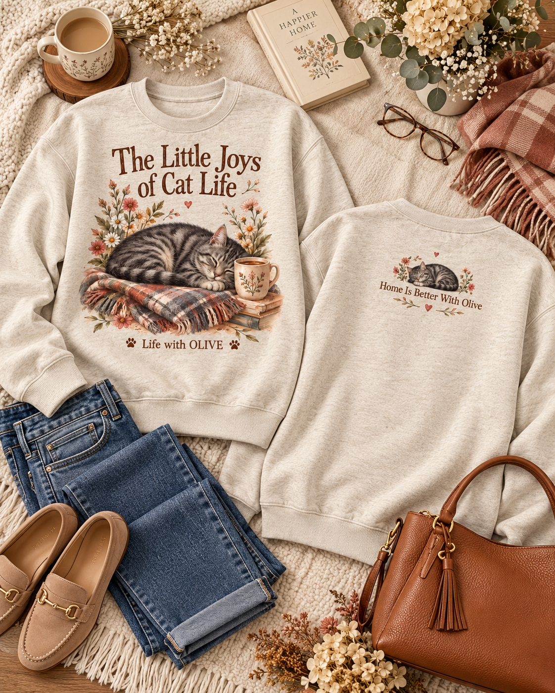 Personalized The Little Joys of Cat Life Custom Pet Name Cat Lover Sweatshirt