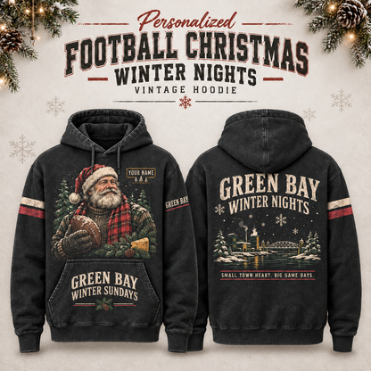 Personalized Football Christmas Winter Nights Vintage Hoodie