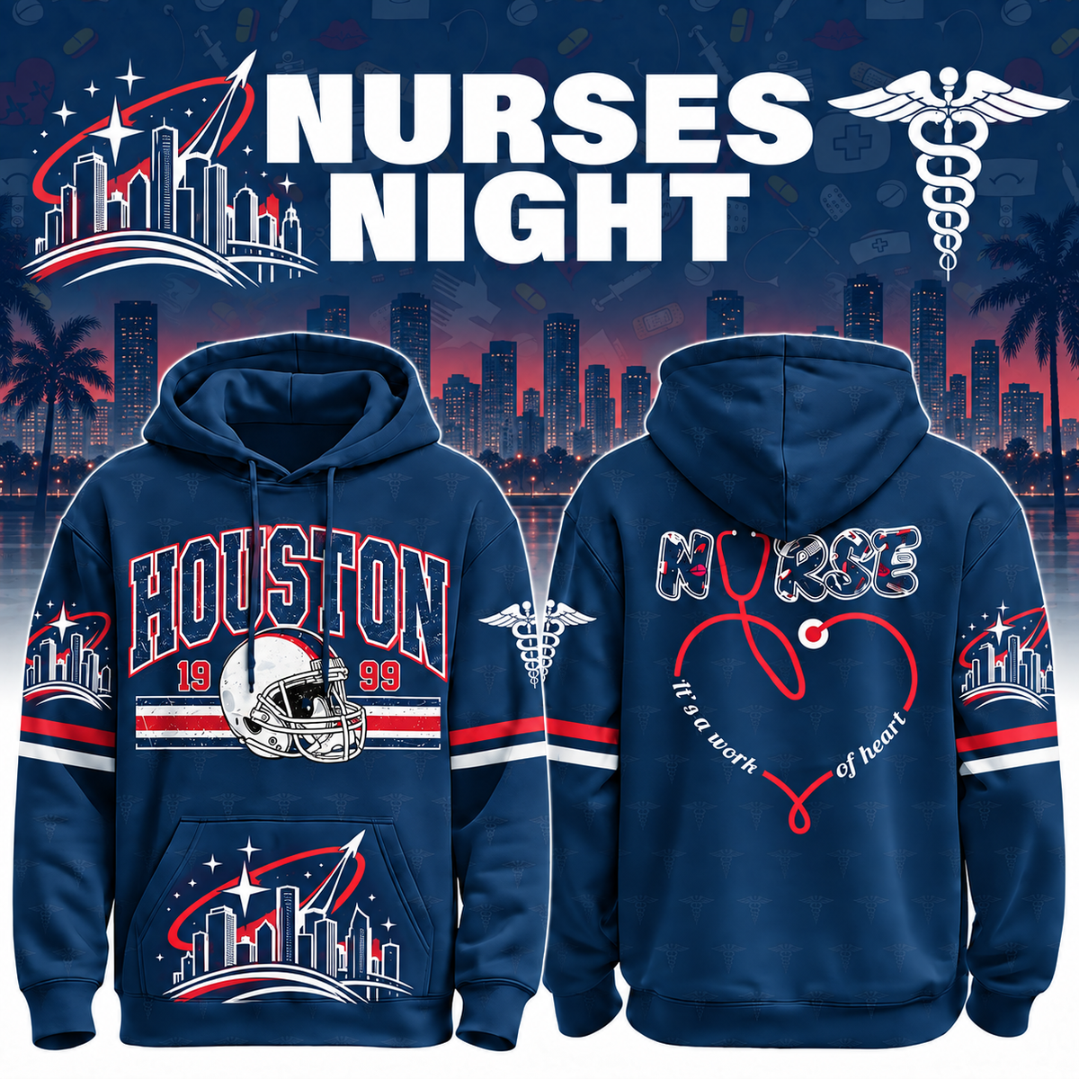 Nurses Night Football Team Spirit It’s a Work of Heart Hoodie