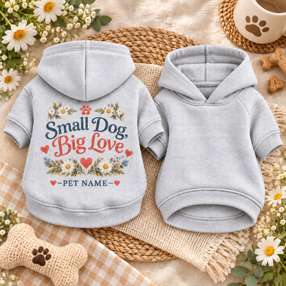 Personalized Small Dog Big Love Floral Pet Hoodie – Heather Gray