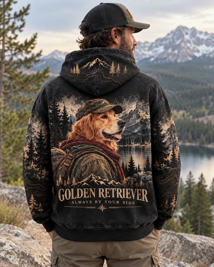Vintage Golden Retriever Mountain Adventure Graphic Sweatshirt