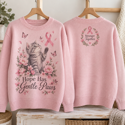 Hope Has Gentle Paws Cat Breast Cancer Awareness Sweater