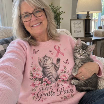 Hope Has Gentle Paws Cat Breast Cancer Awareness Sweater