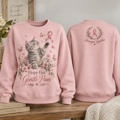 Hope Has Gentle Paws Cat Breast Cancer Awareness Sweatshirt