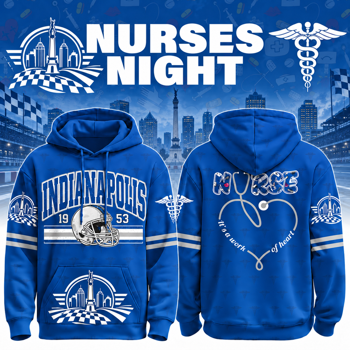 Nurses Night Football Team Spirit It’s a Work of Heart Hoodie