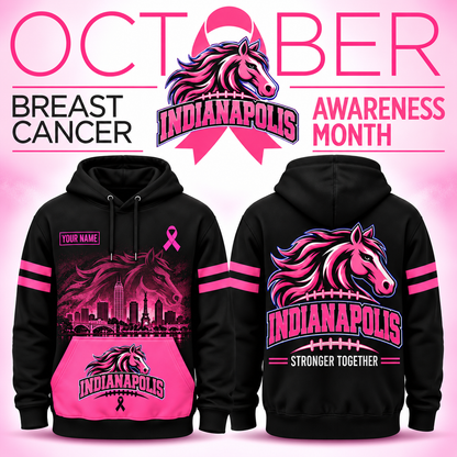 Personalized Football Team Spirit Breast Cancer Awareness Stronger Together Hoodie
