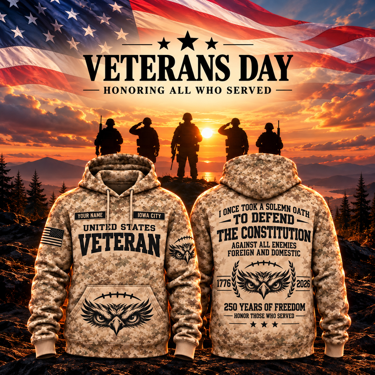 Iowa City College Football Veteran Apparel – Camo Veteran – Hawk